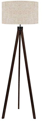 LEPOWER Wood Tripod Floor Lamp, Mid Century Standing Lamp, Modern Design Studying Light for Living Room, Bedroom, Study Room and Office, Flaxen Lamp Shade Walnut Tripod