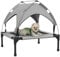 PawHut Erhöhtes Hundebett mit Baldachin, Haustierbett, Outdoor Hundeliege mit Dach, Atmungsaktiv, für kleine und mittelgroße Hunde Hellgrau Oxford 76 x 61 x 69,5 cm