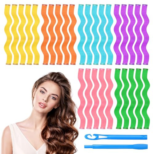 Lockenwickler 30 Stück Locken Wave Styling Kit Heatless Curls mit Styling Haken Locken Ohne Hitze Hair Rollers für Alle Haarlängen (30cm)