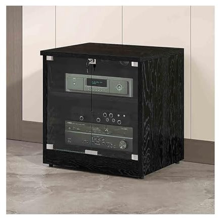 SRDCAIM Media Component Cabinet AV Media Stand Stereo Racks Adjustable Shelves Tempered Glass Doors for Living Room, Gaming, Recording Room, Office, Theater and Home(Black,60x50x60cm)