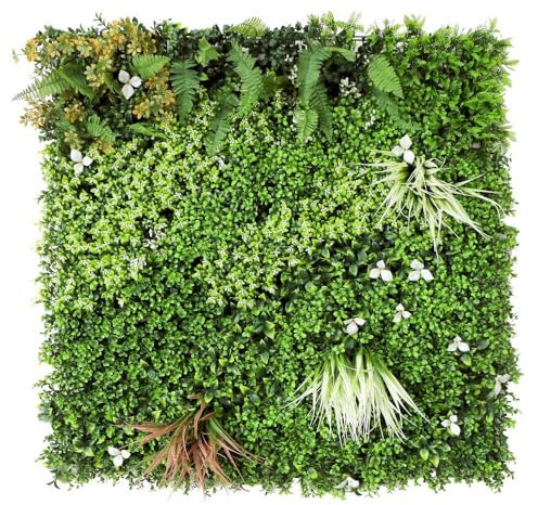 LOLAhome Jardín Vertical Artificial Estilo Mediterráneo | 1 m2: 1 Panel de 100x100 cm | 5 años protección UV | Realista y Elegante, Fácil instalación | para Interior y Exterior | Jardín Vertical