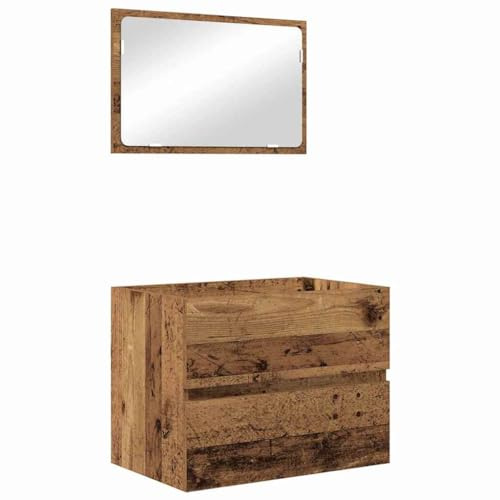 vidaXL 2 Teile Badezimmermöbel Set Altes Holz Holzwerkstoff Rustikaler Stil Stauraum-Schrank & Spiegel Ideal Für Verwendung Holz Waschbecken Home Dekorativ Stilvoll
