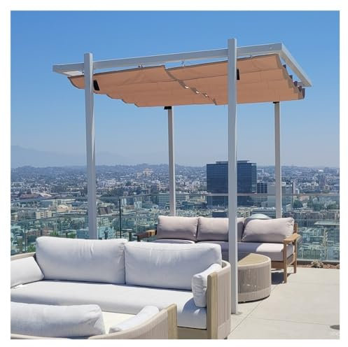 Voile d'ombrage rétractable imperméable avec corde coulissante - Pour extérieur, terrasse, pergola, tonnelle (3 x 5 m)
