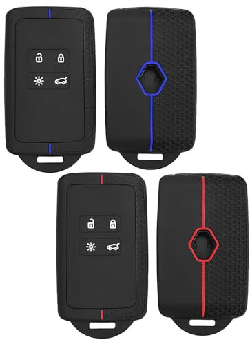 Lot de 2 Coques Clé Voiture Compatible avec Re-Nault Clio, Megane, Captur, Kadjar, Kangoo, Talisman, Koleos, Espace, Zoe, Dacia Duster, Etui Carte Renault, Silicone TPU Bleu et Rouge, 4 Boutons