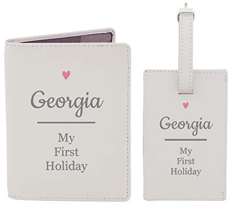 Custom Personalised Pink Heart Cream Passport Holder & Luggage Tag Set - Holiday, Travel, Vacation, Flight, Suitcase