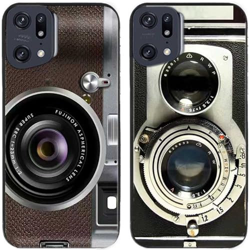 Lot de 2 coques de protection arrière en gel silicone TPU pour smartphone OPPO Find X5 Pro Motif appareil photo rétro