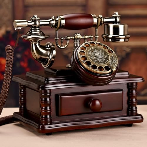 Vintage Rotary Dial Landline Telephone with Drawer for Retro Home Office Decor