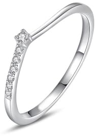 Mesnt Verlobungsring Damen, Damen 18 Karat Weißgold Stapelbares, Schlichtes Design mit rundem Diamantring mit 0,1 Karat, Größe 53 (16.9)