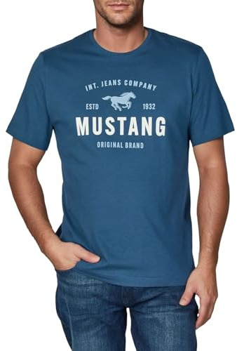 MUSTANG Tshirt Herren Regular Fit Rundhals Kurzarm Sommer Tee Shirt | Logoprint Baumwolle Schwarz Weiß Blau Grau Grün S M L XL XXL 3XL 4XL 5XL 6XL