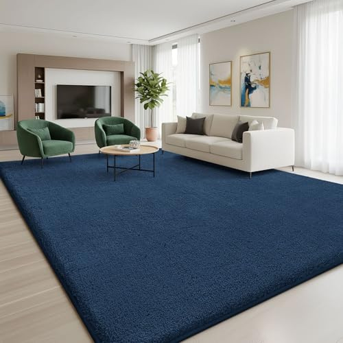 Homaxy Moderner Teppich Wohnzimmer Kurzflor Matte, 120x160 cm | Flauschig Waschbarer Teppiche Kuscheliger Extra Weich Rutschfest Bettvorleger fürs Kinderzimmer Schlafzimmer, Marineblau