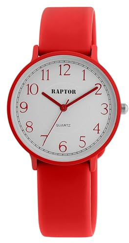 Raptor Damen Armbanduhr Analog in Rot, Gesamtlänge 23.5 cm, Silikonarmband – 3 ATM