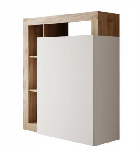 AltoBuy Bureau secrétaire 2 Portes Contemporain Blanc laqué et Aspect Bois Finition Cadiz - Arturo