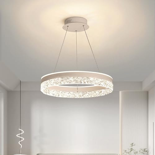 Minimalisme nordique noir moderne LED suspension 50W anneau rond lustre pour table de salle à manger acrylique faux cristal verre blanc pendentif plafonnier pour cuisine île restaurant chambre