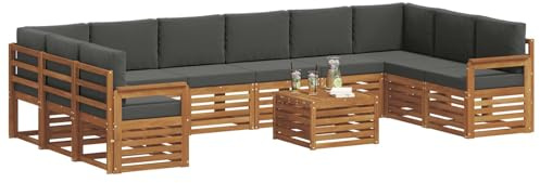 vidaXL Sofagarnituren 11 pcs Natur und Anthrazit Massivholz Akazie, Gartenlounge, modernes Outdoorsofa, sicheres Sitzset, gemütliche Terrassenmöbel