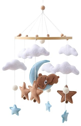 Mobile Felt Cloud Mobile for Bassinet Soothing Felt Cloud Animal Bear Children Room Decoration for Nursery Cradle Stroller Diaper Bedroom