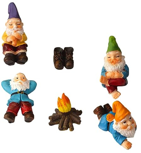 CLMJHG Miniature Garden Gnome Figurines 6pcs Resin Yard Decorations Outdoor Lawn Statues for Patio and Garden Display