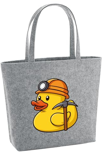 Huuraa Filzshopper Quietscheente Bergbau Gummiente Glück auf 22 Liter Grey Melange Filztasche Geschenkidee
