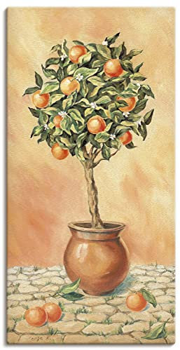 ARTLAND Wanddeko Leinwand Bilder Wandbild 30x60 cm Botanik Pflanzen Topfpflanze Malerei Orange T5HX Orangenbaum I