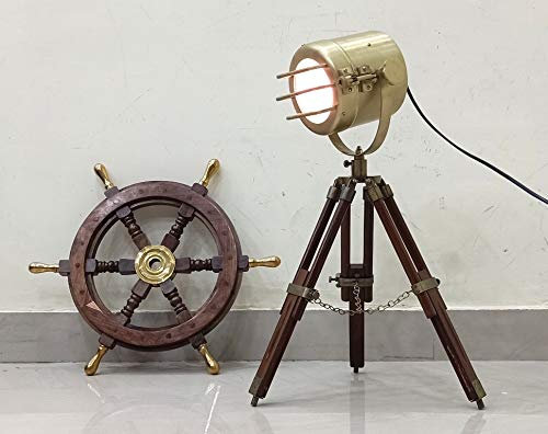 collectiblesBuy Antique Brass Wooden Tripod Lamp Spot Focus Searchlight Copper (Antique) home decorative
