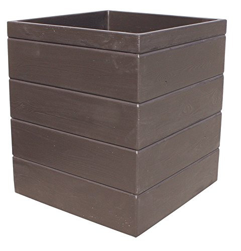 AnaParra Jardinera Cuadrada Moderna en hormigón aligerado para Exterior Madera 49X49X55cm. Arlequin Wengue