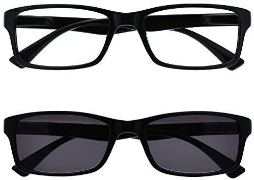 Die Lesebrille Unternehmen Schwarz Leser Mit UV400 Sonne Leser Wert Doppelpack Designer Stil Herren Frauen RS92-1 +2,00