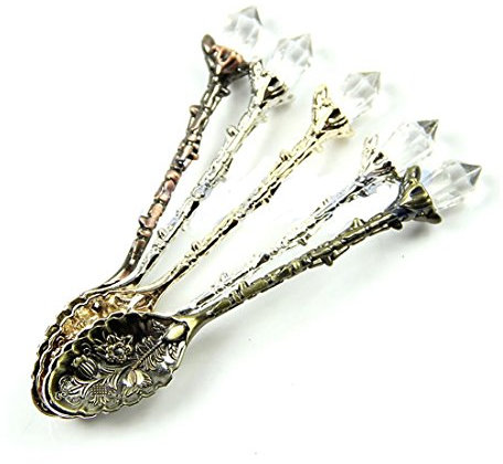 Yalulu 5Pcs Retro Crystal Alloy Stereoscopic Coffee Spoon Tea Spoon Dessert Spoon Ice Cream Spoons