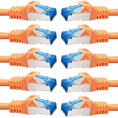 BIGtec - 10 Stück - 0,25m CAT.7 Gigabit Patchkabel Netzwerkkabel orange Kupferkabel Patch Ethernt LAN DSL Kabel CAT7 (RJ45, Cat 7, S/FTP PIMF) 25cm