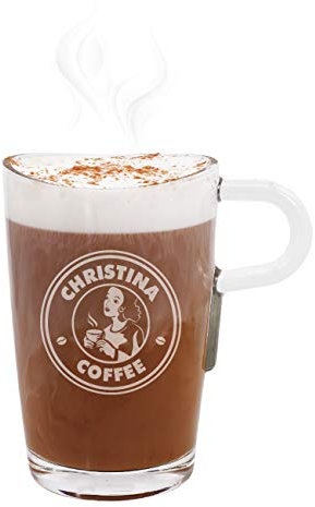 Herz & Heim® Leonardo Loop Glastasse mit Gravur des Wunschnamens für Kaffeegenießer (coffee)