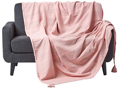 HOMESCAPES Plaid canapé en Coton, Jeté de lit ou de canapé tissé Main - Rajput - Rose - 255x360 cm