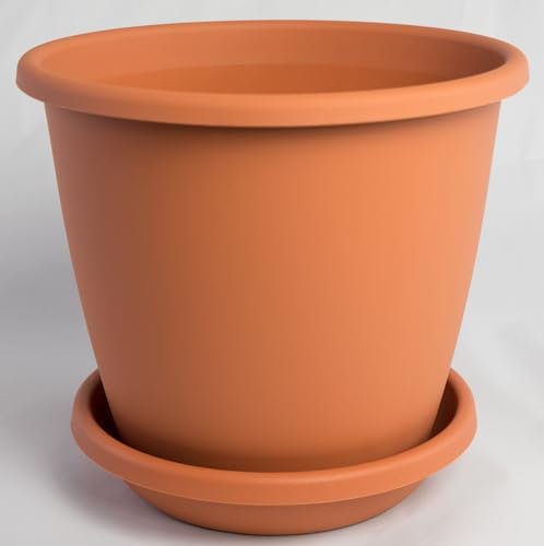 Pot de fleurs Nevada avec soucoupe assortie en différentes couleurs et tailles, couleur : terre cuite, diamètre : 24 cm