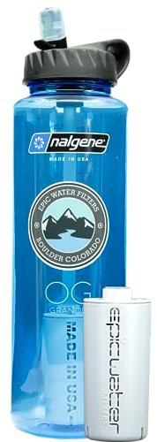 Epic Nalgene OG Grande Borraccia con filtro USA Bottiglia e filtro lavabile in lavastoviglie Bottiglia d'acqua filtrata da viaggio Bottiglia d'acqua senza BPA Rimuove il 99,99% di acqua di rubinetto