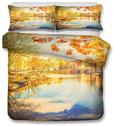 Stillshine. Bettbezug-Set Herbst Landschaft Wald Dämmerung Himmel Bunte Wolken Reflexion Bettwäsche Set Landschaft Malerei Fein Mikrofaser Bettbezug Mit Kissenbezug 80x80 cm (B,Bettbezug 220x240 cm)