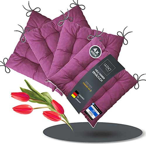 LILENO HOME 4er Set Stuhlkissen Beere (40x40x6 cm) - Sitzkissen für Gartenstuhl, Küche oder Esszimmerstuhl - Bequeme UV-beständige Indoor u. Outdoor Stuhlauflage als Stuhl Kissen