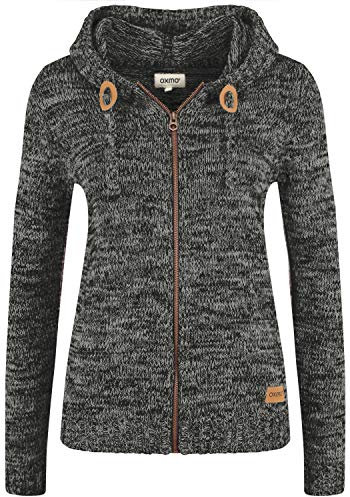 OXMO OXPhiladelphia Damen Strickjacke Grobstrick Cardigan mit Kapuze Reißverschluss 100% Baumwolle Regular fit, Größe:S, Farbe:Black (799000)