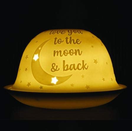 Nordic Lights Porcelain Tealight Holder Dome | Candle Holder Projecting Love You to The Moon and Back With Scented Candle, LED Light | Perfect Room Decor Lights | Shade & Plate Set with Gift Box