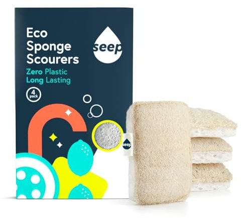 Estropajo Ecológico SEEP - Esponja de Cocina Compostable - Esponjas Naturales Hechas con Estropajo de Lufa – Esponja de Limpieza – Estropajo Natural - Paquete múltiple de 4 – Productos Ecológicos