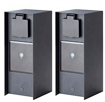 Novatool 2X Outdoor Steckdosensäule I 3 Fach I Smart-Home I Edelstahl I Anthrazit I Eckig I IP44 I App Mehrfachsteckdose mit Zeitschaltuhr Steckdosenverteiler Steckdosenturm