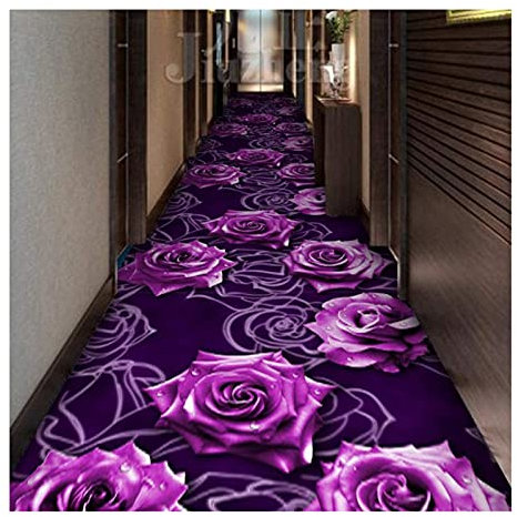 3D Läufer Teppich Flur 80x200 rutschfest Pflegeleicht Verschleißfest Waschbar Drucken Haushalt Hotel Lila Rose Schneidbar Anpassbare,Lila,60x150cm