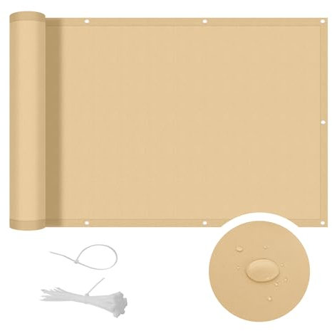 COOL AREA Balkon Sichtschutz 90x600cm Balkonverkleidung UV-Schutz PES Balkonabdeckung wetterfester mit Kabelbinder,Schutz vor neugierigen Blicken,Sand