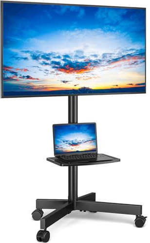 Rfiver Mobile TV Stand for 23-60 Inch LCD LED Flat/Curved Panel Screen TVs up to 88 lbs, Rolling TV Stand with Adjustable Shelf & Tilt, Portable Floor Stand on Wheels for Bedroom, Living Room, Office