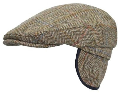 WALKER AND HAWKES - Edward - Unisex Schiebermütze mit Ohrenklappen - Harris Tweed - Moosgrün - XL (60cm)
