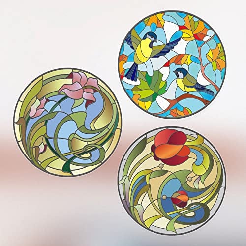 3 x Small Stained Glass Window Stickers - Beautiful Decorative Suncatcher Window Stickers