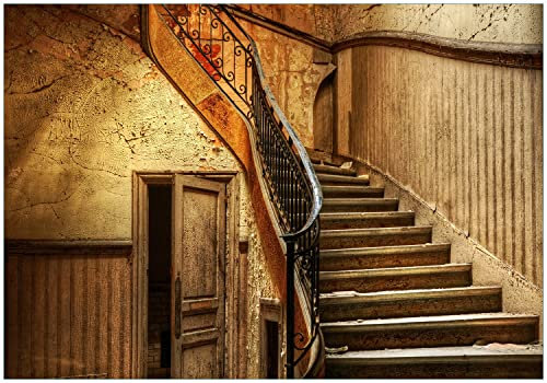 Wallario Vliestapete Fototapete Rustikale Holztreppe - Wandtapete Größe: 200 x 140 cm