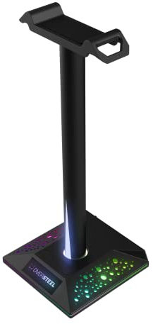 Oversteel - Stellite Supporto per cuffie da gioco, 10 modalità di retroilluminazione RGB, base antiscivolo, USB, nero