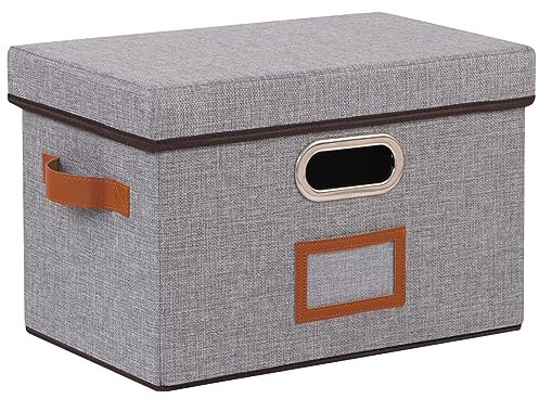 OUTBROS Aufbewahrungsbox mit Deckel und Griff, Faltbarer Stoffboxen mit Etikettentasche, Boxen Aufbewahrung für Kleidung,Geeignet für Schlafzimmer, Wohnzimmer 32 x 23 x 20 cm Grau 1 Stück