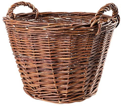 Creative Home Cesta de Mimbre con Asas | Grande 45x30x37cm (+/- 1cm) | Tejida a Mano Duradera | Cesta de Leña Patatas Frutas Setas Juguetes Ropa Sucia Jardín | Sauce Grueso Marrón Natural | Multiuso