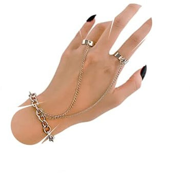 Allereya Vintage Layered Finger Ring Armband Silber Sklavenarmband Handkette Punk Büroklammer Kettenarmband Punk Hand Harness Kettenschmuck Für Frauen Und Mädchen