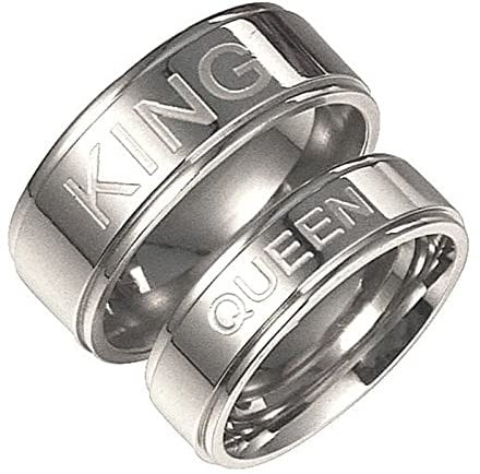 Homxi Ringe Paare mit Gravur,Ringe Edelstahl Paar Silberring mit 4/6MM King Queen Ringe für Paare Damen 52 (16.6) + Herren 65 (20.7)