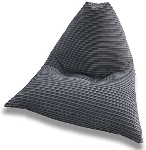 Beautiful Beanbags - Jumbo Cord Adult Bean Bag Wedge Chair - Grey | Large, Ready-Filled Jumbo Cord Wedge-Style Beanbag Chair