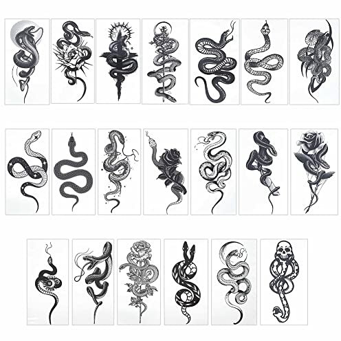 craspire Temporäre Tattoos Mit Schlange Schwarze Rose Und Schlange Temporäre Tattoo-Aufkleber wasserdichte Arm-Hals-Make-Up-Kosmos-Tattoos Papierraketen-Aufkleber Art.-Nr